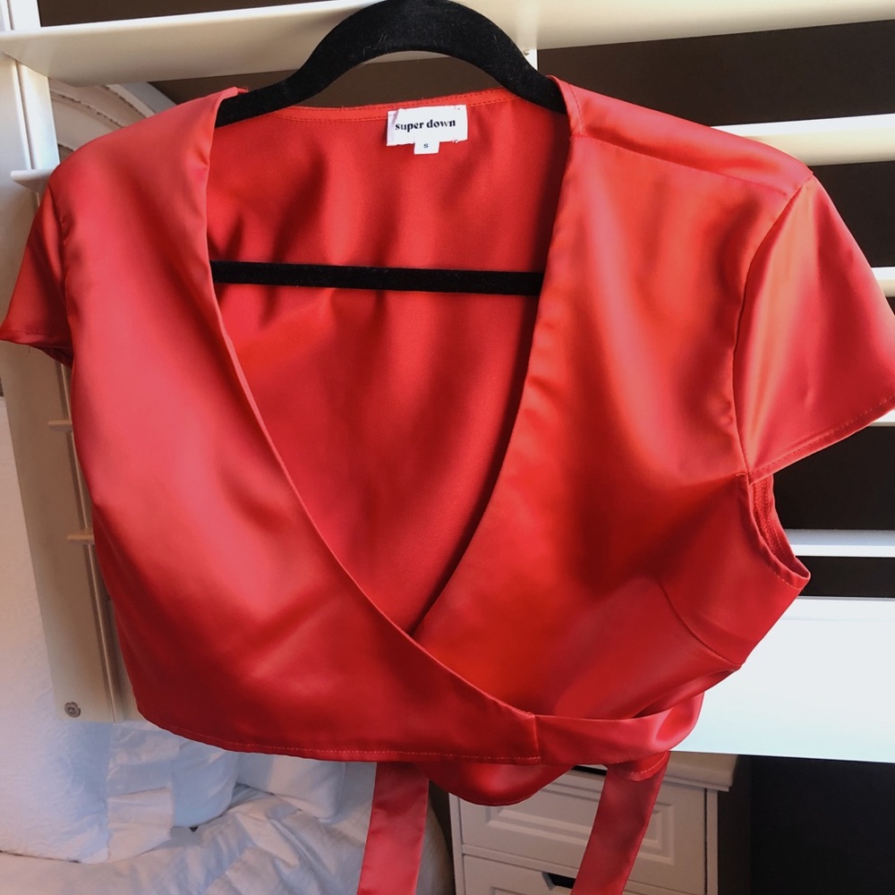 Superdown from Recolve. Red satin tie top
